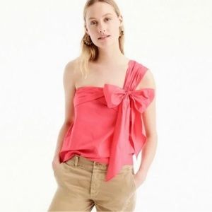 JCrew one shoulder poplin bow top